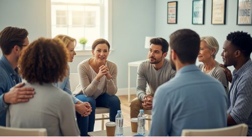 Support group members connecting and sharing experiences with chronic illnesses