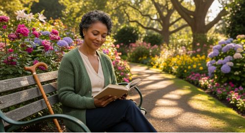 Woman enjoying peaceful moment in nature while living well with chronic illness