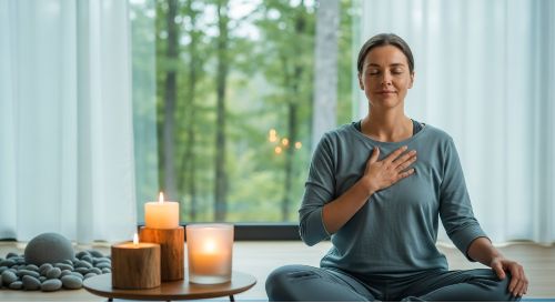 Person practicing mindful breathing exercises for stress management
