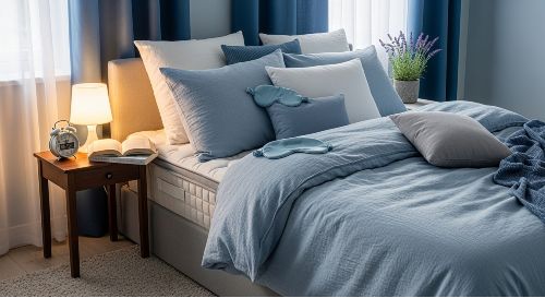 Peaceful bedroom setup with sleep hygiene essentials for better rest and chronic disease management