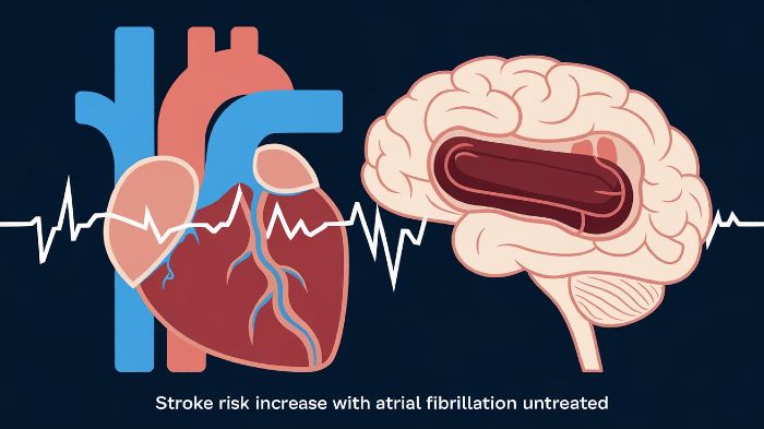 Stroke risk increase with atrial fibrillation untreated