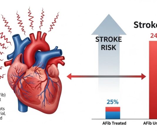 Stroke risk increase with atrial fibrillation untreated Stroke risk increase with atrial fibrillation untreated