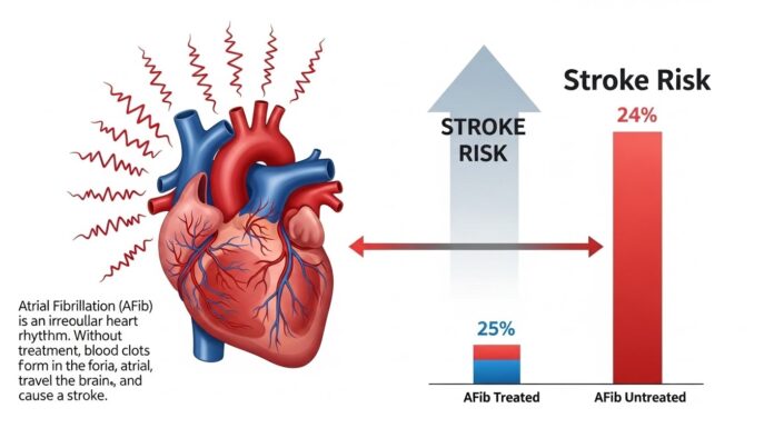 Stroke risk increase with atrial fibrillation untreated Stroke risk increase with atrial fibrillation untreated
