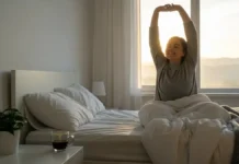 How to Fix Your Sleep Cycle Naturally Without Pills Person waking up refreshed and smiling after learning how to fix your sleep cycle naturally.